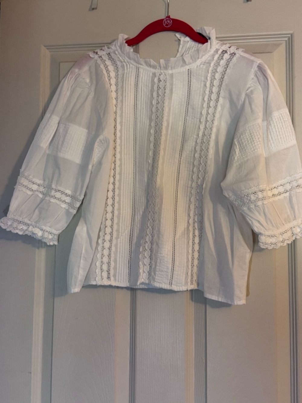 Zara White Pintuck Lace Blouse